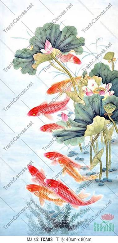 Tranh Cá Chép Quần Hội TCA83, Tranh Canvas Cá Chép