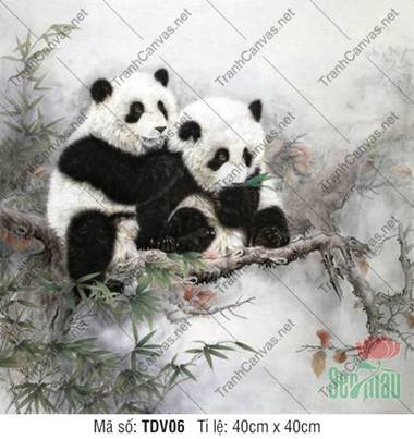 Tranh 2 Con Gấu Trúc TDV06, Tranh Con Vật Dễ Thương