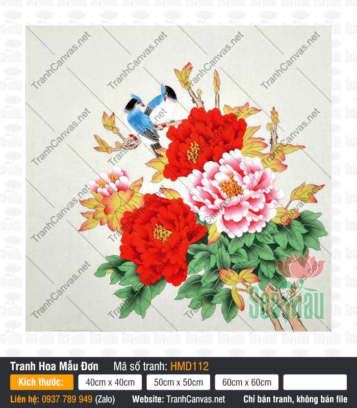 Tranh Vẽ Hoa Mẫu Đơn Đẹp HMD112, Tranh Hoa Mẫu Đơn, In Tranh Trên Vải Canvas