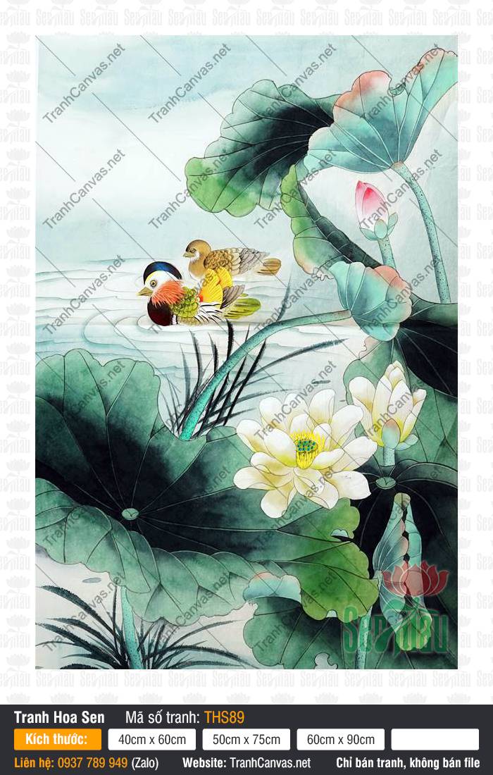 Tranh Treo Tường Phòng Khách Hoa Sen THS89, Tranh Hoa Sen, Tranh Trên Vải Canvas
