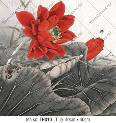 Hình Hoa Sen Đỏ THS10, Tranh Hoa Sen Canvas
