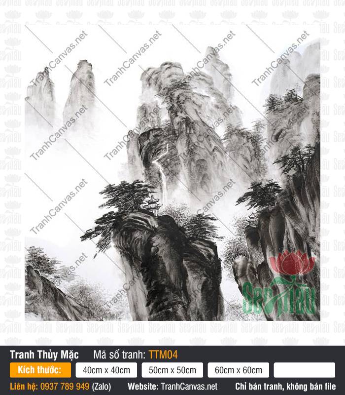 Tranh Thủy Mặc Chất Lượng Cao TTM04, Tranh Núi Non, Tranh Thủy Mặc, Tranh Canvas Hiện Đại