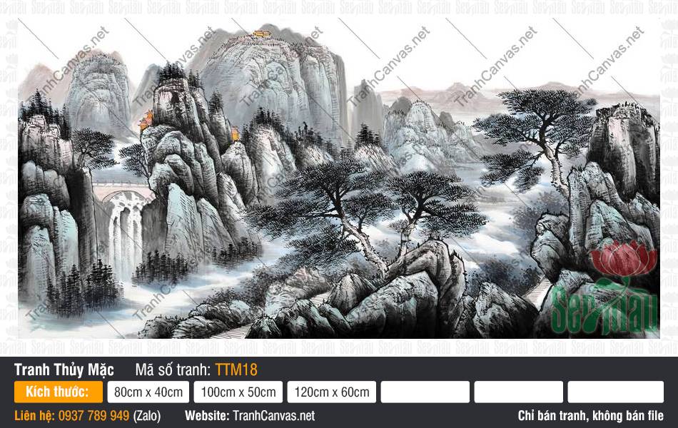 Tranh Thủy Mặc Cổ TTM18, Tranh Thủy Mặc Phong Cảnh, Tranh Thủy Mặc, Tranh Canvas Decor