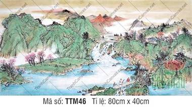 Tranh Phong Thủy Treo Phòng Khách Đẹp TTM46, Tranh Thủy Mặc Núi Non